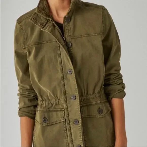 Lucky Brand Jacket Medium Green Cargo Coat Distressed Military Utility - Picture 3 of 16